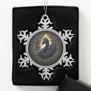 Adorno De Peltre Tipo Copo De Nieve Cisne de Obsidiana de Silenciosa Gracia – Fantasía