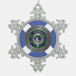 Adorno De Peltre Tipo Copo De Nieve Clan Armstrong Escudo y Tartan Knot