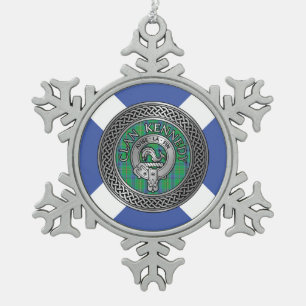 Adorno De Peltre Tipo Copo De Nieve Clan Kennedy Escudo y Tartan Knot