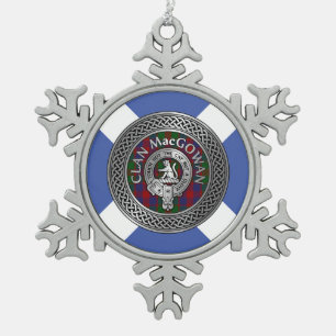 Adorno De Peltre Tipo Copo De Nieve Clan MacGowan Escudo & Tartan Knot