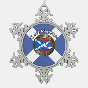 Adorno De Peltre Tipo Copo De Nieve Clan MacLean Tartan Knot & Flag