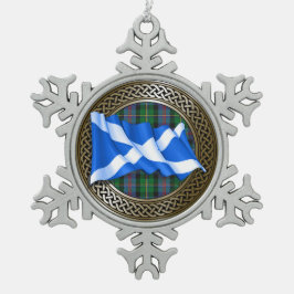Adorno De Peltre Tipo Copo De Nieve Clan Malcolm Tartan Knot & Flag