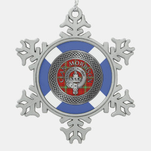 Adorno De Peltre Tipo Copo De Nieve Clan Morrison Escudo y Tartan Knot
