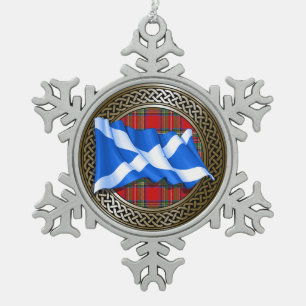 Adorno De Peltre Tipo Copo De Nieve Clan Stewart Tartan Knot & Flag