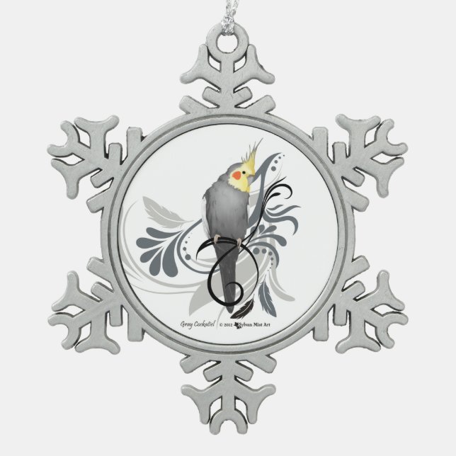 Adorno De Peltre Tipo Copo De Nieve Cockatiel gris (Anverso)