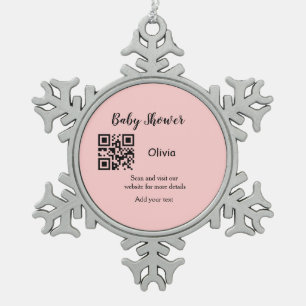Adorno De Peltre Tipo Copo De Nieve Código QR de baby shower rosa simple agregar nombr
