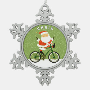 Adorno De Peltre Tipo Copo De Nieve Coleccionable de ciclista en bicicleta de Navidad