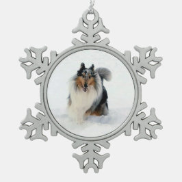 Adorno De Peltre Tipo Copo De Nieve Collie corriendo por la nieve