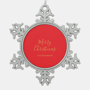 Adorno De Peltre Tipo Copo De Nieve Colores Rojo Brillante y Dorado Feliz Navidad Fami
