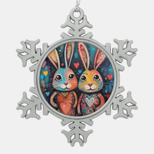 Adorno De Peltre Tipo Copo De Nieve Conejos amigos de San Valentín orejas largas coraz