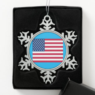 Adorno De Peltre Tipo Copo De Nieve Copo de nieve de peltre Bandera Americana