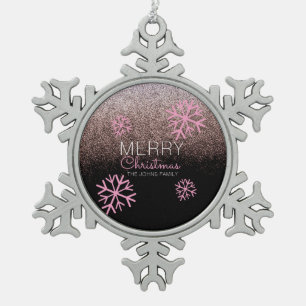 Adorno De Peltre Tipo Copo De Nieve Copos de nieve rosa brillo de Navidad
