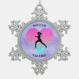 Adorno De Peltre Tipo Copo De Nieve Corazón de niña de fútbol personalizado