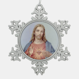 Adorno De Peltre Tipo Copo De Nieve Corazón sagrado del vintage de Jesús