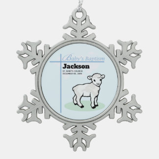 Adorno De Peltre Tipo Copo De Nieve Cordero Niño Azul Bautizo, Personalizable