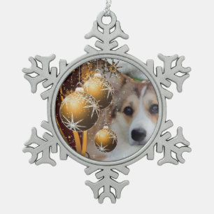 Adorno De Peltre Tipo Copo De Nieve Corgi del Sable del navidad