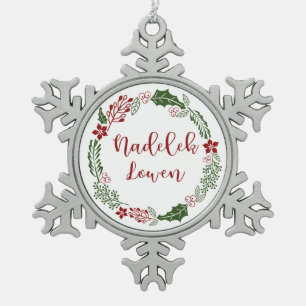 Adorno De Peltre Tipo Copo De Nieve Cornish Merry Christmas Wreath, Nadelik Lowen