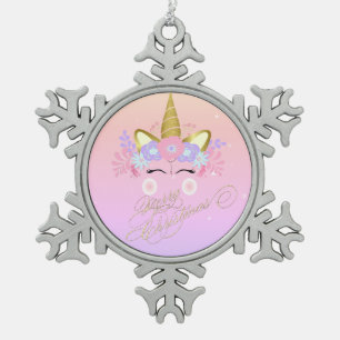 Adorno De Peltre Tipo Copo De Nieve Corona floral de unicornio mágico, Feliz Navidad