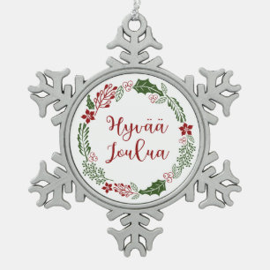 Adorno De Peltre Tipo Copo De Nieve Corona navideña finlandesa, Hyvää joulua