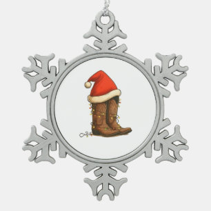 Adorno De Peltre Tipo Copo De Nieve Cowboy Boots Navidades del oeste de Santa Hat