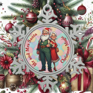 Adorno De Peltre Tipo Copo De Nieve Creen en la Magia de la Navidad Sr. y Sra. Claus 