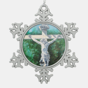 Adorno De Peltre Tipo Copo De Nieve Cristo Crucificado Pintado a Mano