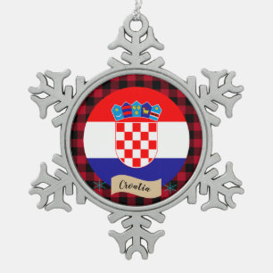 Adorno De Peltre Tipo Copo De Nieve Croacia patriótica, manta de búfalos, bandera croa