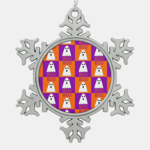 Adorno De Peltre Tipo Copo De Nieve Cuadrados de boo fantasma morado y Naranja de Hall