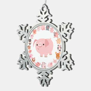 Adorno De Peltre Tipo Copo De Nieve Cute Cerdo de Dibujos Animados Mandala Ornament de