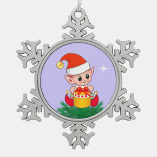 Adorno De Peltre Tipo Copo De Nieve Cute Navidad Elfo en azul pervinca