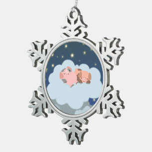 Adorno De Peltre Tipo Copo De Nieve Cute Personalizado Slumbering Piglets Ornamento de