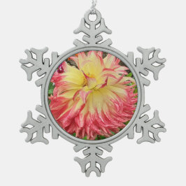 Adorno De Peltre Tipo Copo De Nieve Dahlia rosa y amarilla