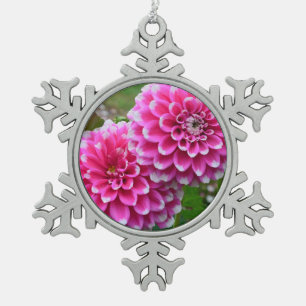 Adorno De Peltre Tipo Copo De Nieve Dahlias rosadas imprimen adorno de navidad