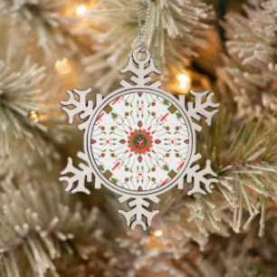 Adorno De Peltre Tipo Copo De Nieve Dama de Mariquita del Árbol de Navidad Rojo Verde
