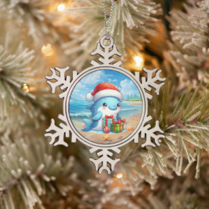 Adorno De Peltre Tipo Copo De Nieve Delfín de playa navideño festivo