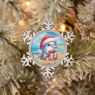 Adorno De Peltre Tipo Copo De Nieve Delfín de playa navideño festivo