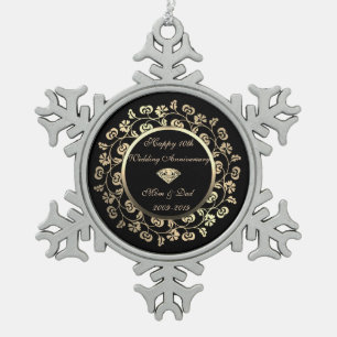 Adorno De Peltre Tipo Copo De Nieve Diamante de oro, floral 10º aniversario de bodas