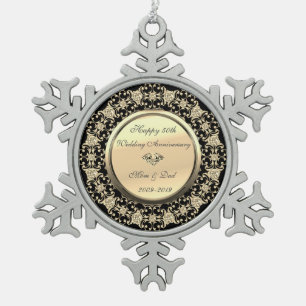 Adorno De Peltre Tipo Copo De Nieve Diamante Floral Oro Negro 50 Aniversario de Boda