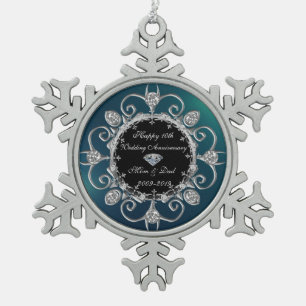 Adorno De Peltre Tipo Copo De Nieve Diamantes de plata verdes 10º aniversario de boda