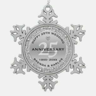 Adorno De Peltre Tipo Copo De Nieve diamantes de plata y blanco 25 años boda