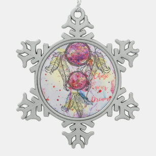 Adorno De Peltre Tipo Copo De Nieve Dibujo acuarela Dreamcatcher "Chase your Dreams"