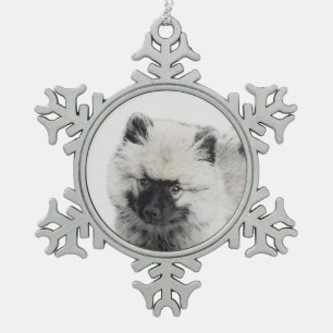 Adorno De Peltre Tipo Copo De Nieve Dibujo de cachorro Keeshond - Arte de perro origin