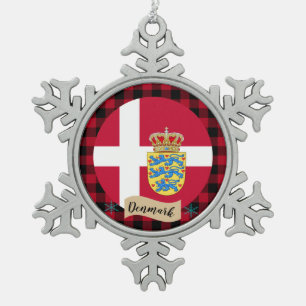 Adorno De Peltre Tipo Copo De Nieve Dinamarca patriótica, mancha de búfalo, bandera da