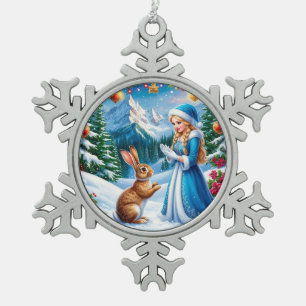 Adorno De Peltre Tipo Copo De Nieve Doncella de Nieve en Escena de Bosque Invernal Con