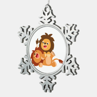 Adorno De Peltre Tipo Copo De Nieve Dos adorables leones de dibujos animados de peltre
