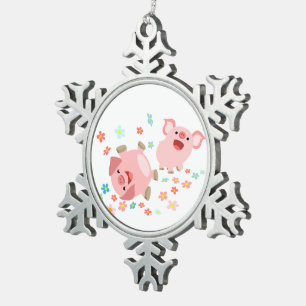 Adorno De Peltre Tipo Copo De Nieve Dos cerdos Personalizados en ornamento de manantia