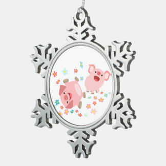 Adorno De Peltre Tipo Copo De Nieve Dos cerdos Personalizados en ornamento de manantia