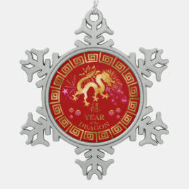 Adorno De Peltre Tipo Copo De Nieve Dragón zodiaco chino rojo/dorado ID542