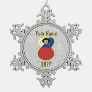 Adorno De Peltre Tipo Copo De Nieve El cabello negro del ángel filipino vestido con ba