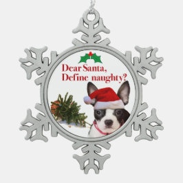 Adorno De Peltre Tipo Copo De Nieve El ornamento travieso de Boston Terrier
